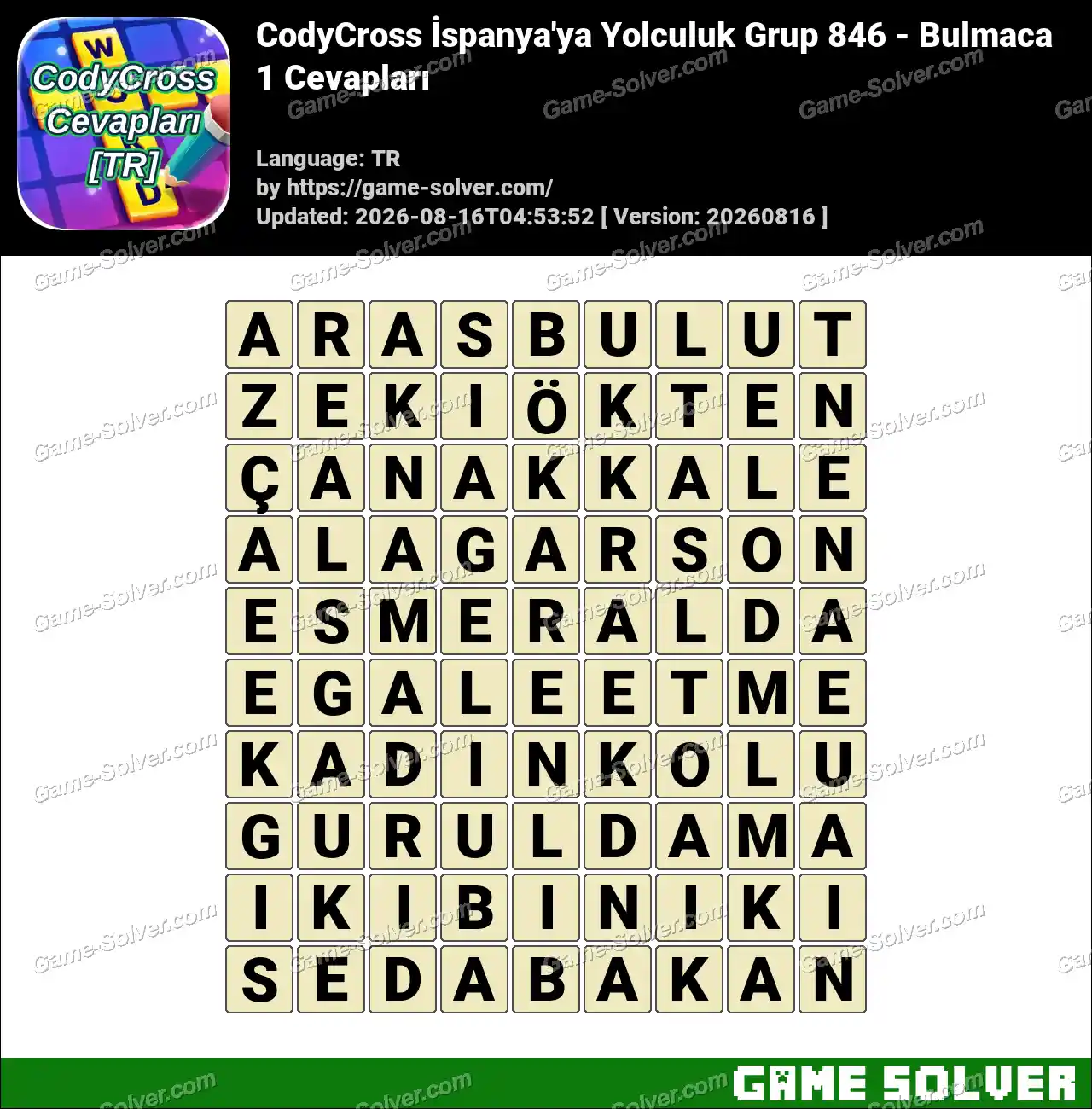 CodyCross İspanya’ya Yolculuk Grup 846 – Bulmaca 1 Cevapları